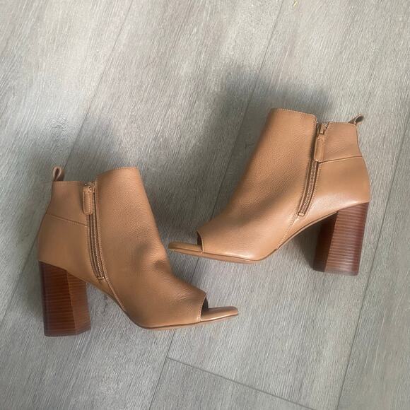 Cole Haan Chandra OT Leather‎ Bootie Pecan Peep Toe Sandal Block Heel Size 7.5 - Picture 5 of 10